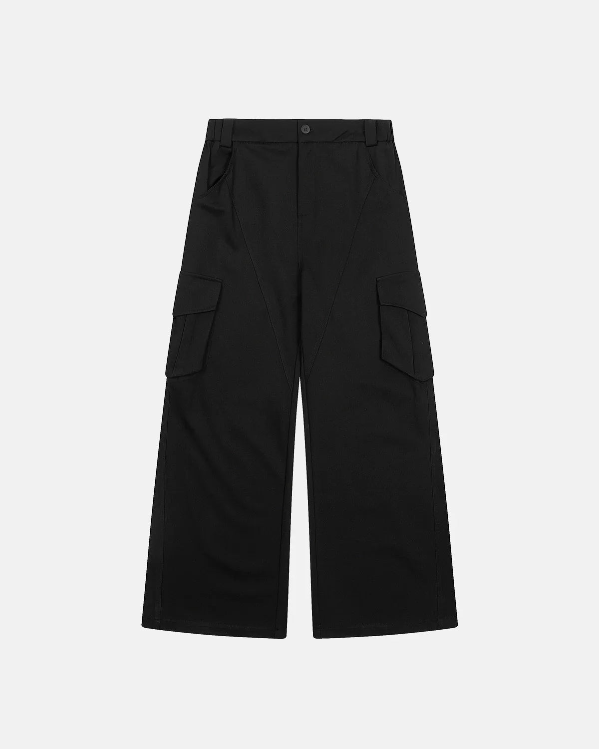 Inflation Streetwear structured wide-leg cargo pants with multiple pockets and a relaxed fit, shown in a neutral color.