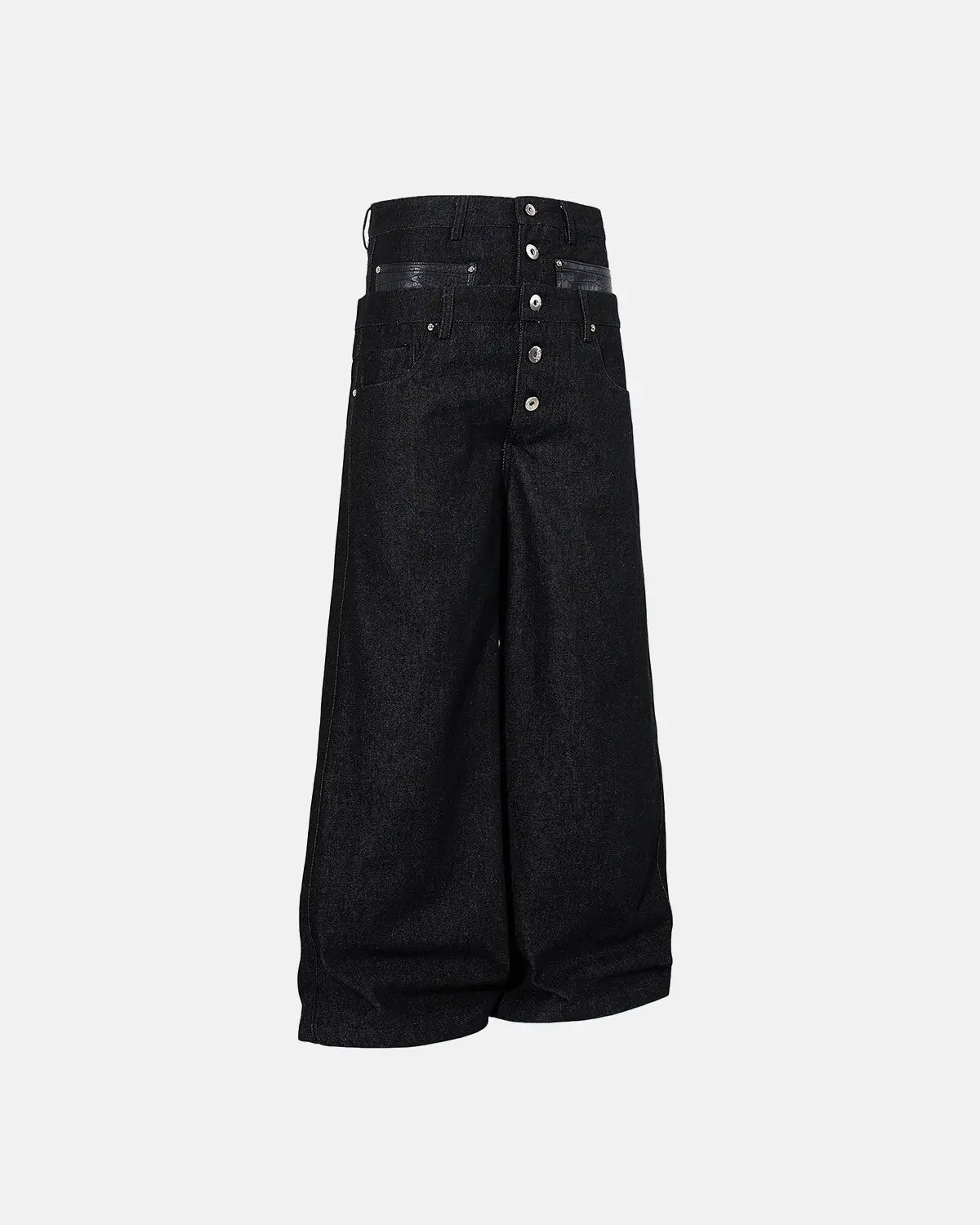 Inflation Double Waist Raw Super Baggy Jeans showing their oversized fit, raw denim texture, and streetwear style.