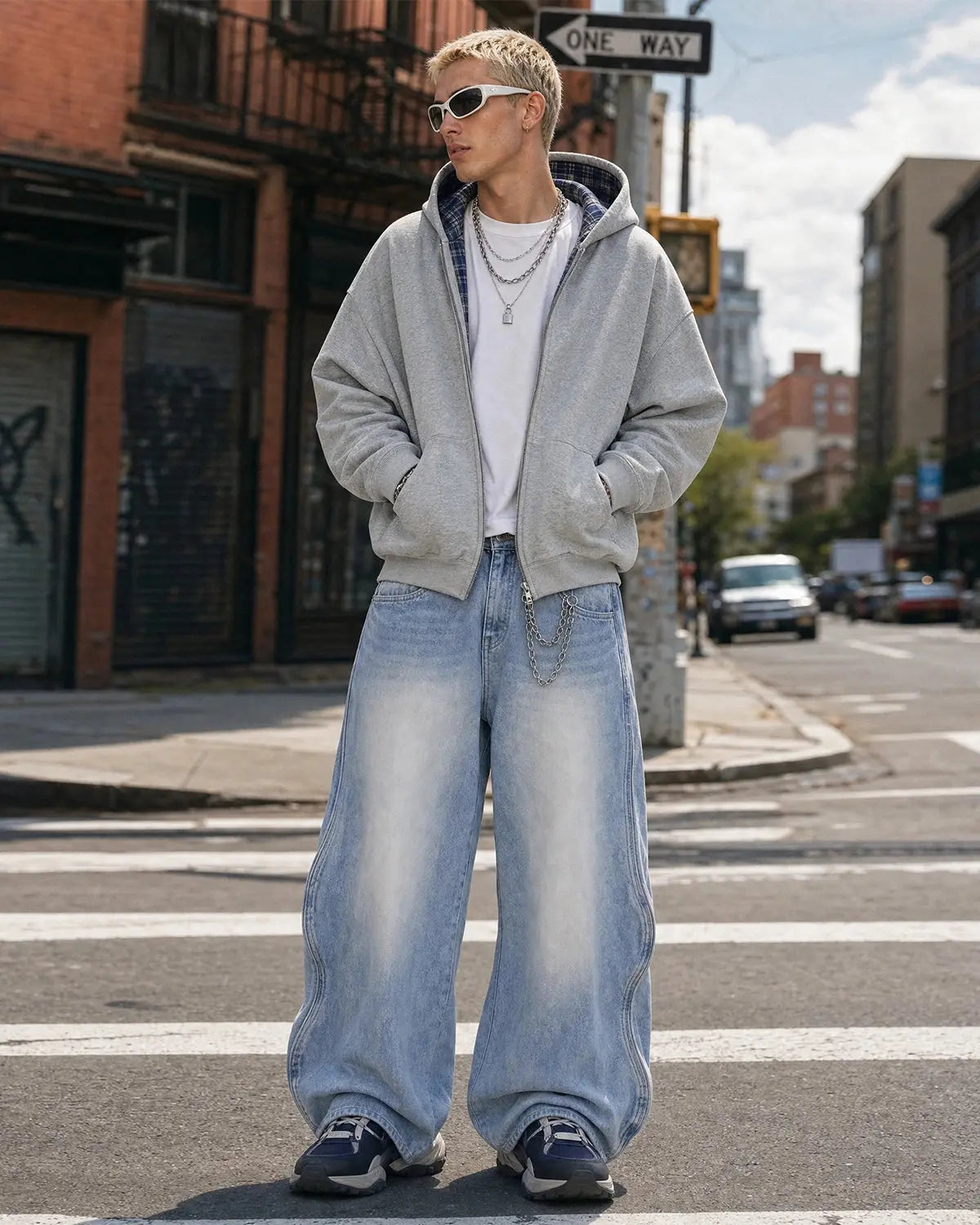 InflationUS Wave Washed Baggy Jeans, casual men's pants with a relaxed fit and washed denim finish, shown in a natural pose.