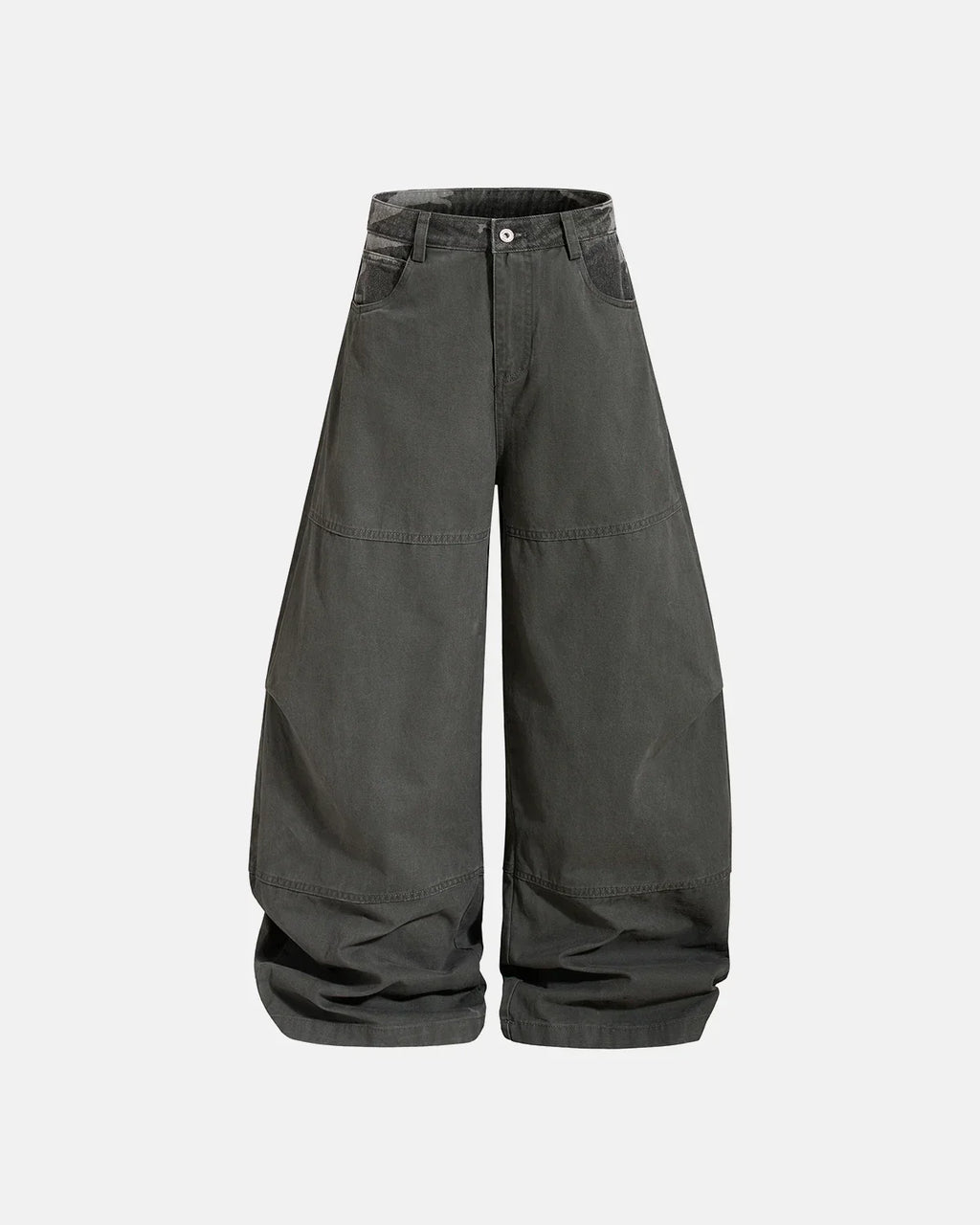 Inflation Camo Patchwork Barrel Pants featuring a mixed camouflage design and relaxed fit, stylish streetwear pants for casual wear.