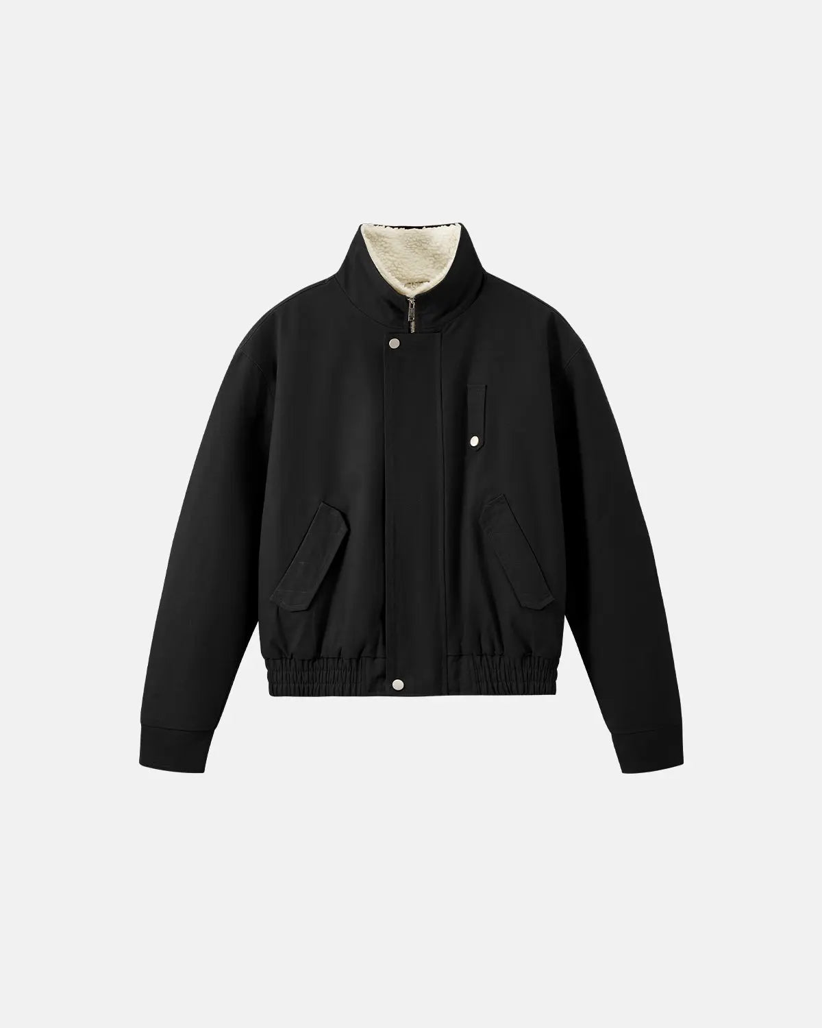 Inflation Faux Shearling Lining Lambswool Jacket showing the cozy, textured interior and stylish exterior of the streetwear jacket.
