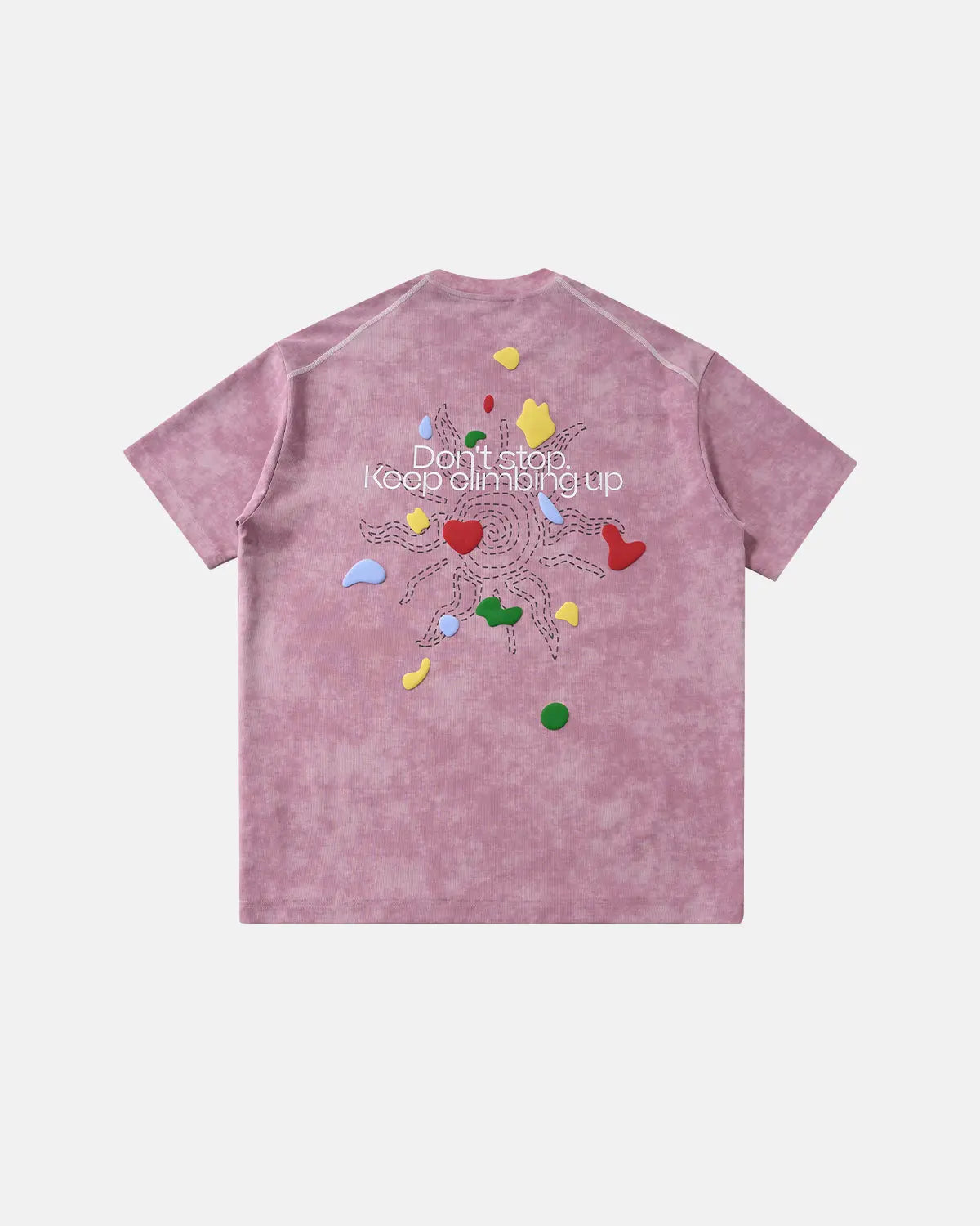 Inflation Streetwear climbing graphic puff print T-shirt featuring bold design and comfortable fit, displayed on a white background.