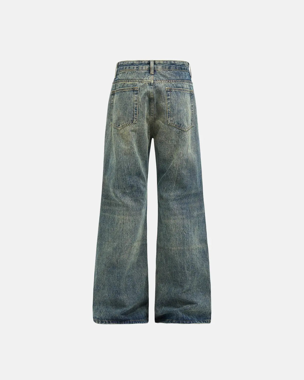 Inflation Acid Wash Beaded Studded Flared Baggy Jeans with distressed details and embellishments, styled for streetwear fashion.