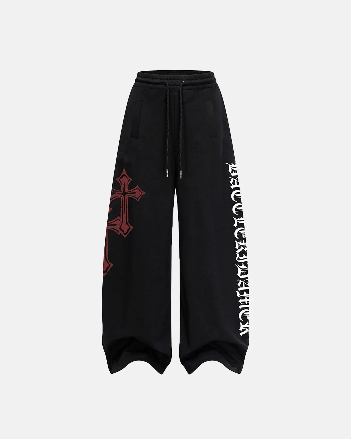 Inflation Cross Print Baggy Sweatpants featuring bold cross graphic, relaxed fit, and streetwear style in soft fabric.