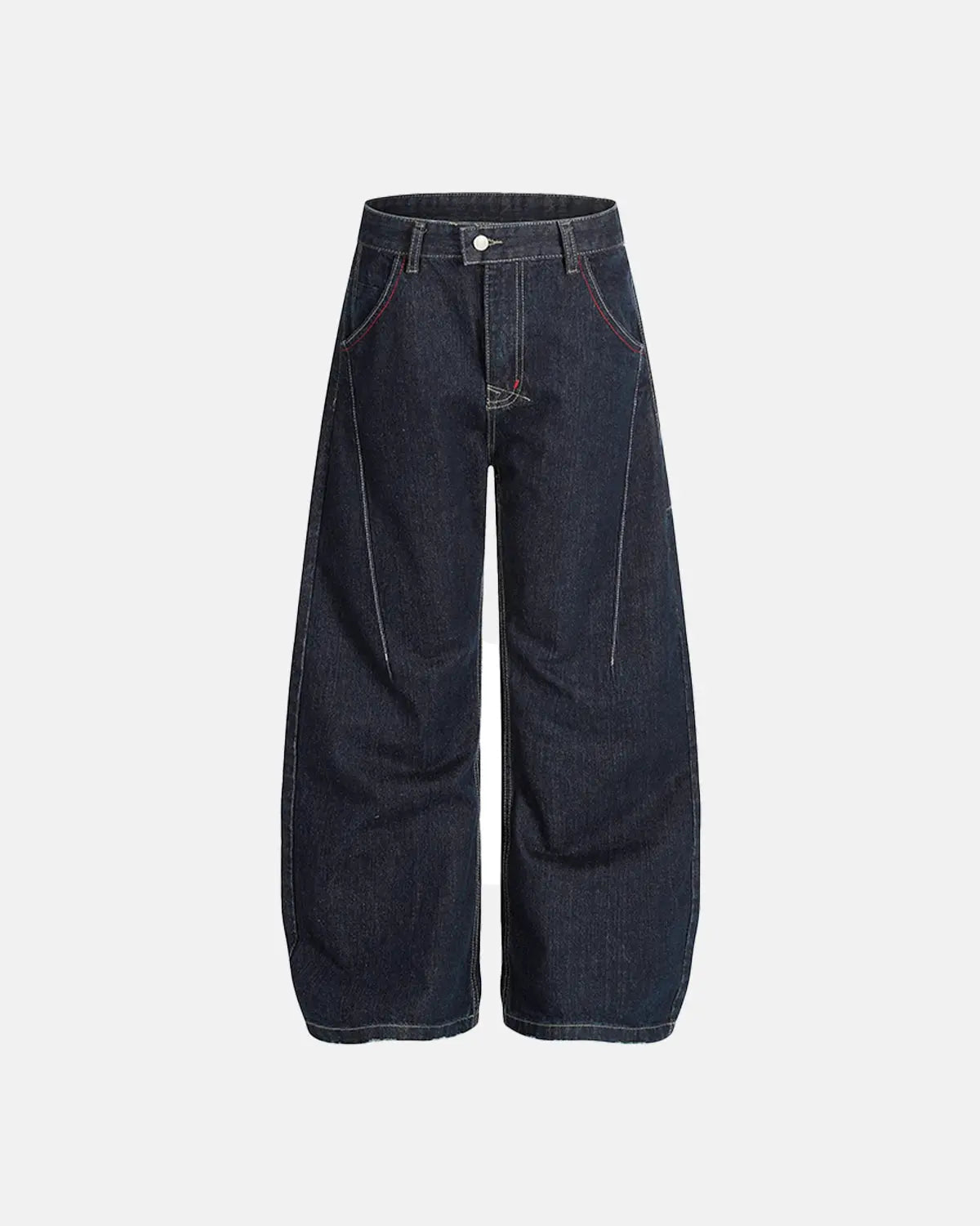 Raw blue deconstructed baggy jeans by INFLATION Streetwear, featuring distressed details and relaxed fit, casual urban style.