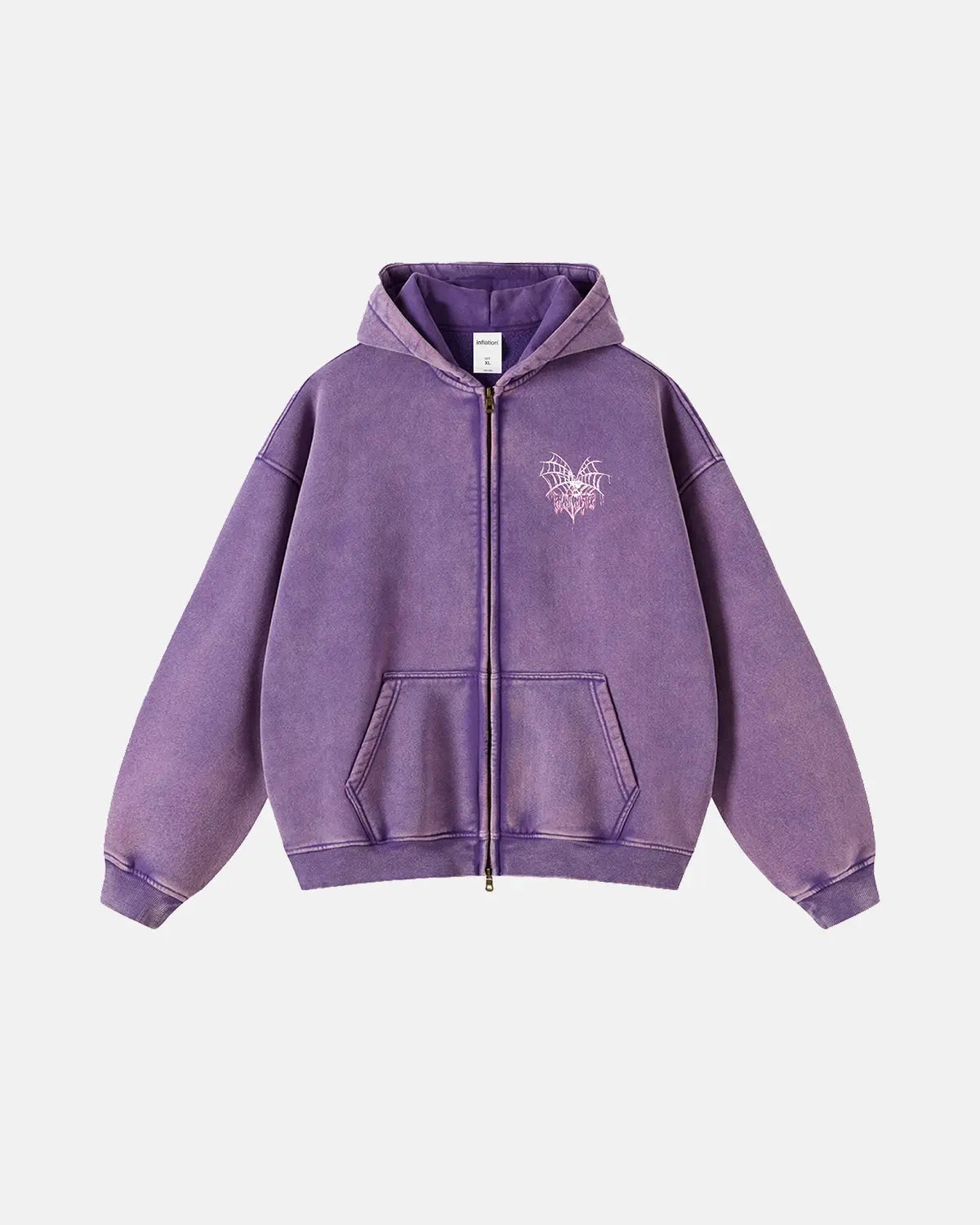 Ghost Acid Wash Zip Up Hoodie by Flation Streetwear, featuring a distressed acid wash design and front zipper closure.
