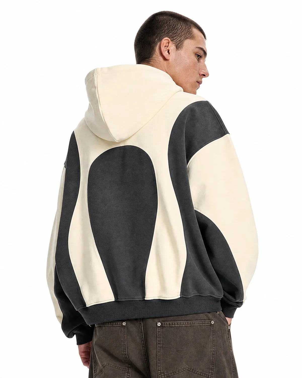 Inflation Streetwear patchwork puff print hoodie featuring colorful fabric patches and puffed design on a casual hoodie.