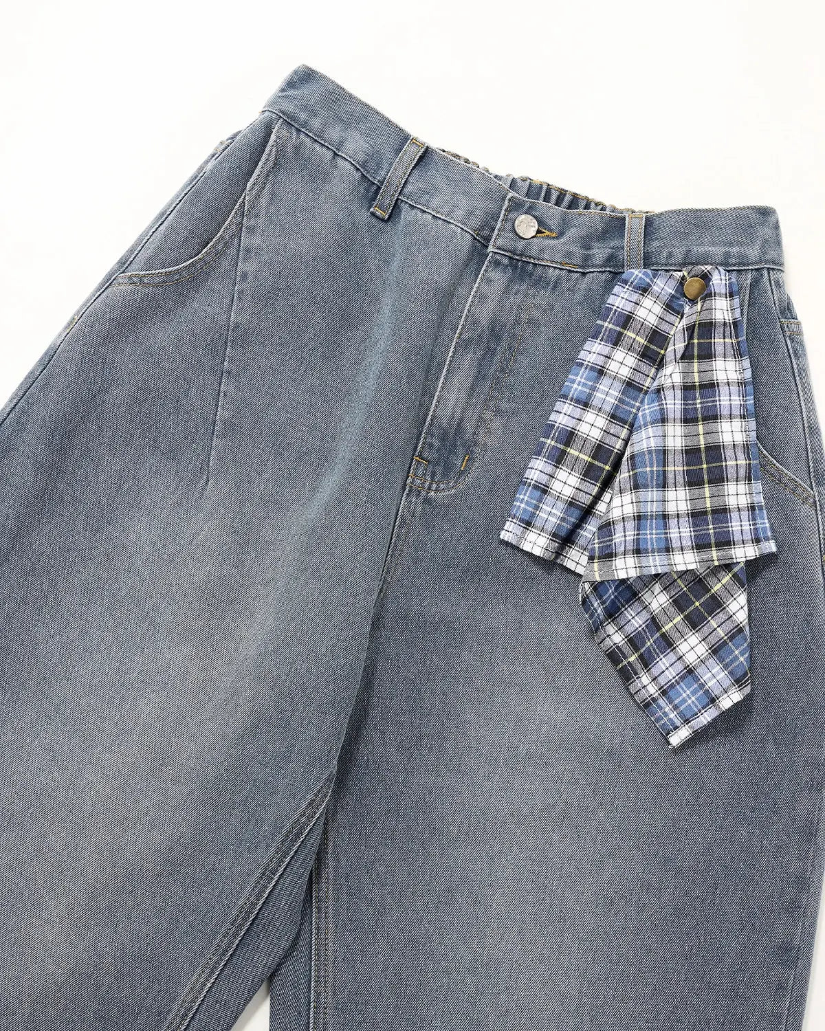 Acid wash detachable bandana baggy jeans by INFLATION featuring relaxed fit and distressed denim style.
