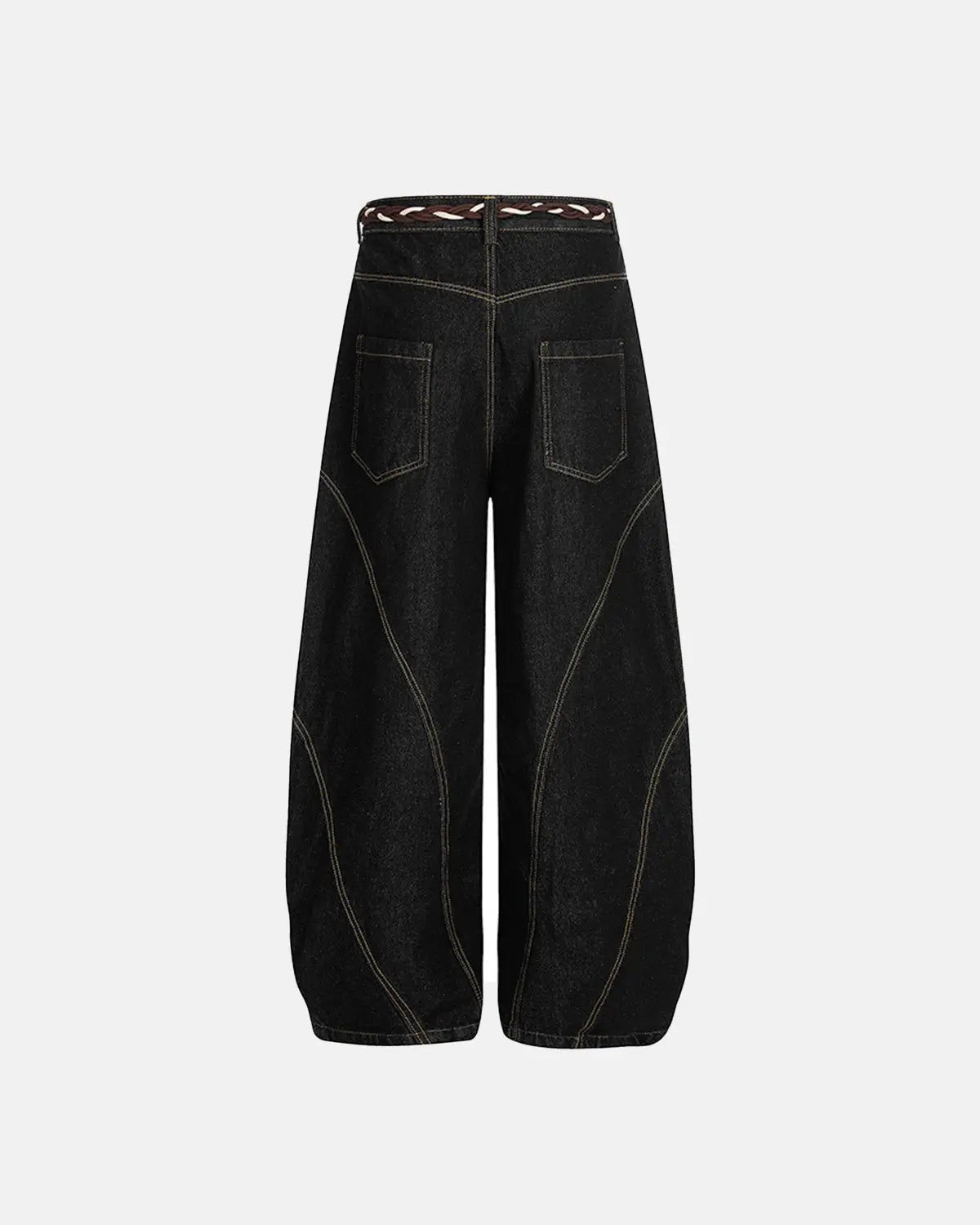 Flation Acid Wash Stitching Baggy Jeans with distressed details, relaxed fit, and prominent stitching, streetwear style.