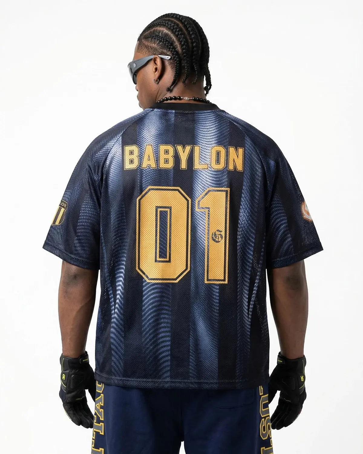 Inflation Streetwear gradient pattern mesh jersey T-shirt with vibrant colors and breathable fabric, casual streetwear style.
