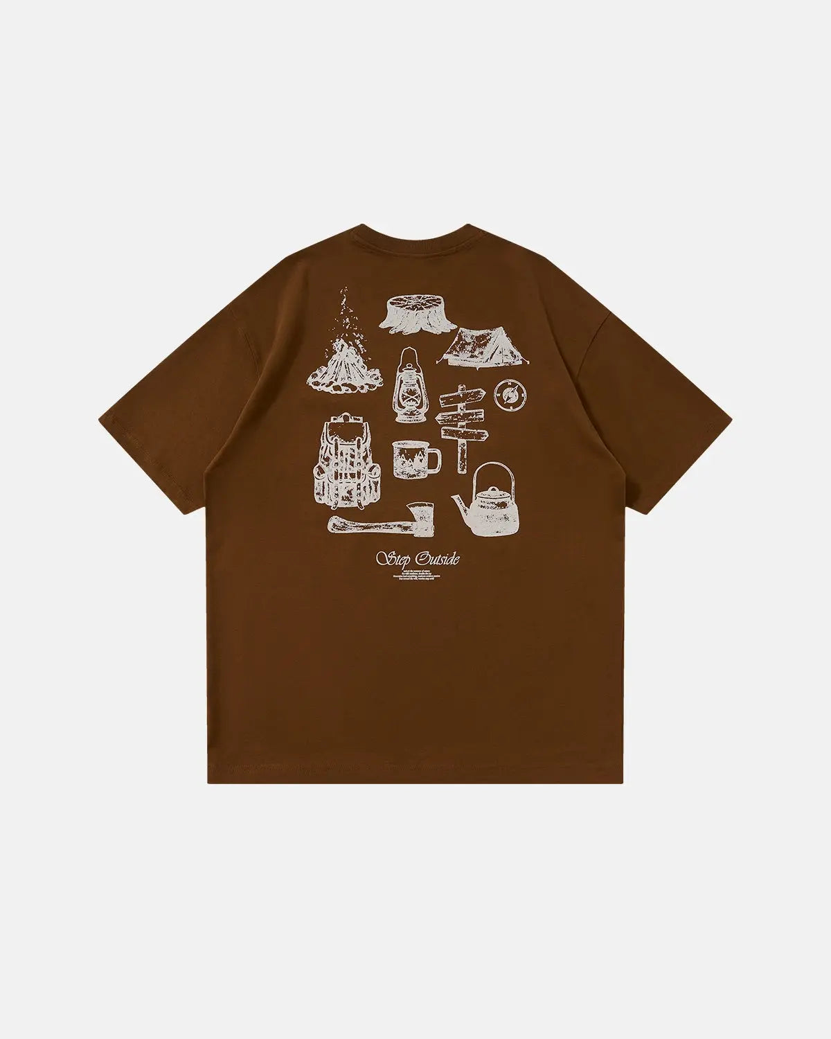 Inflation Streetwear camping graphic cotton T-shirt featuring outdoors and nature illustrations on a comfortable casual tee.