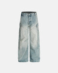 Inflation Stitching Bamboo Weave Baggy Jeans with relaxed fit, showcasing detailed bamboo-style stitching and casual streetwear style.