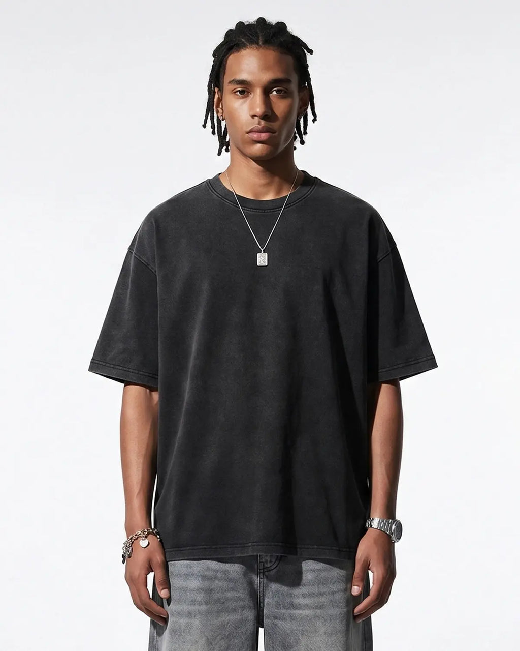 Oversized heavyweight washed T-shirt by Flation Streetwear, showing relaxed fit, soft fabric, and faded washed finish in natural light.