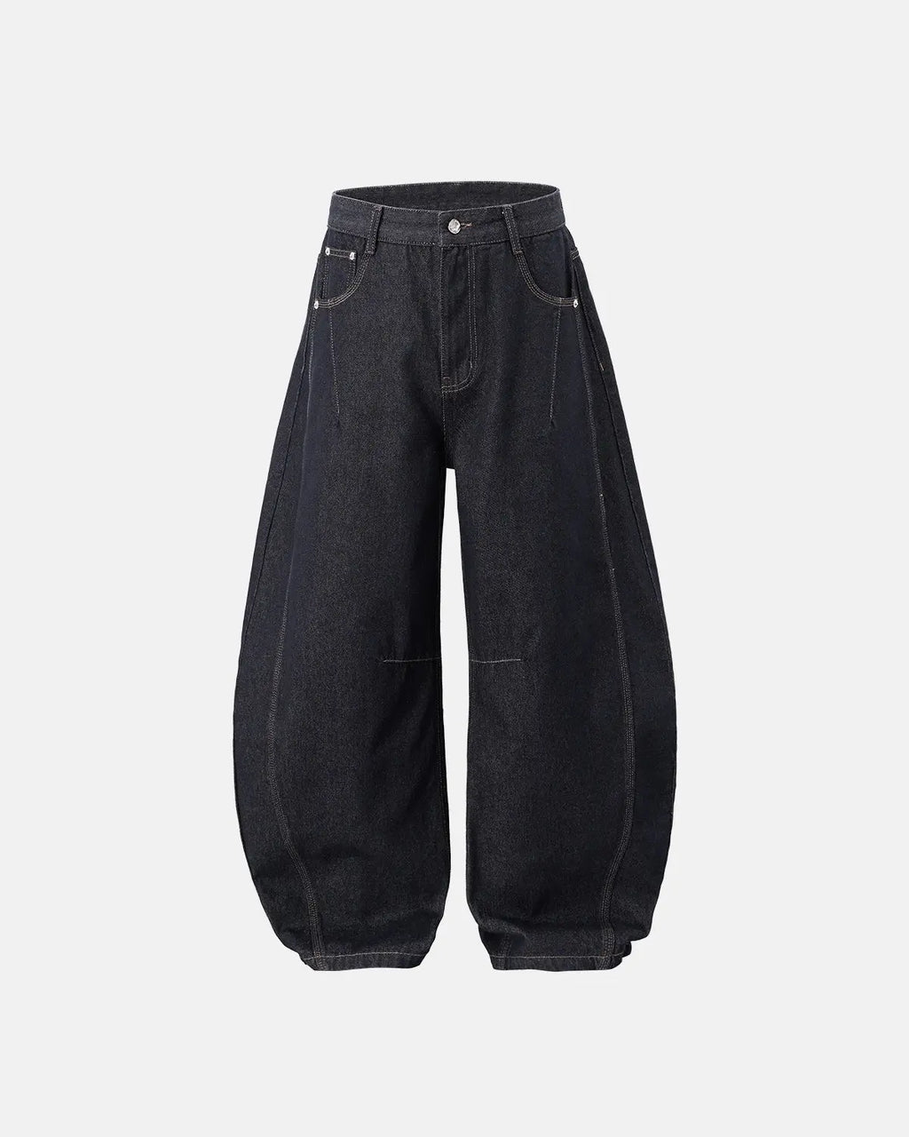 Flation Raw Color Barrel Baggy Jeans, casual pants with a relaxed fit and raw edge details, styled in a vibrant color.