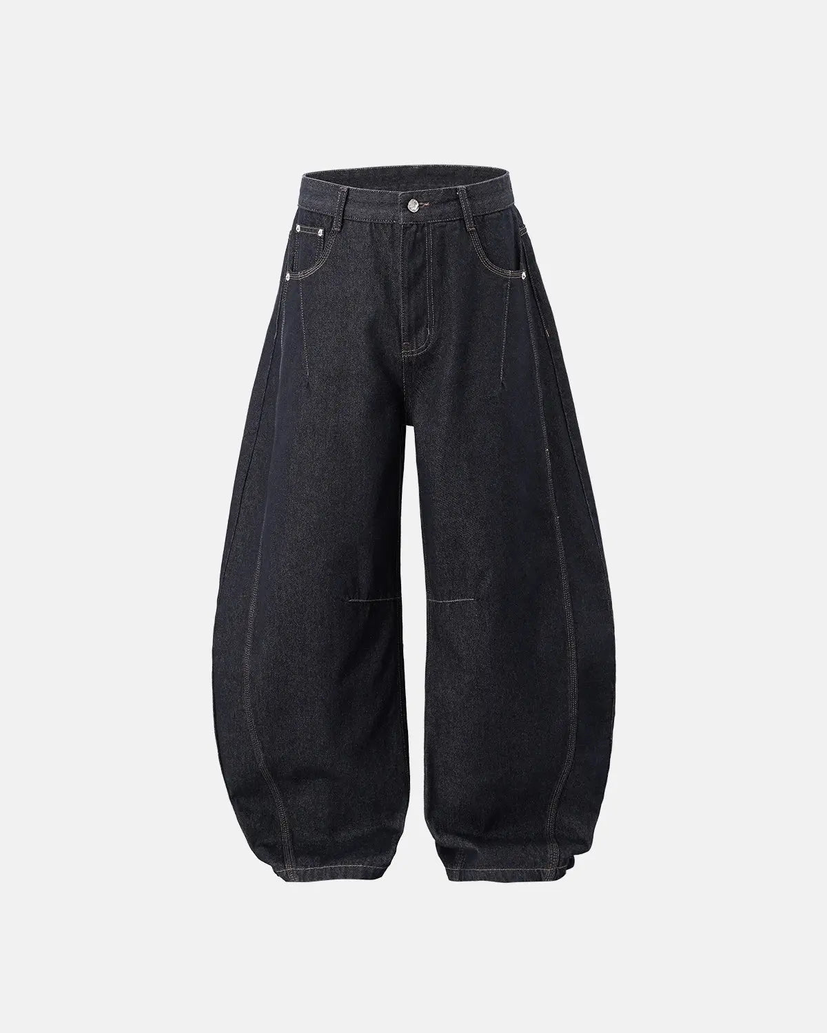 Flation Raw Color Barrel Baggy Jeans, casual pants with a relaxed fit and raw edge details, styled in a vibrant color.