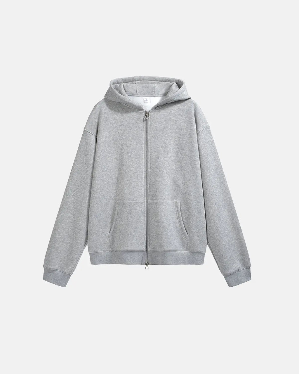 Inflation Streetwear fleece zip-up oversized hoodie, soft fabric, with a front zipper and relaxed fit, in a stylish streetwear design.