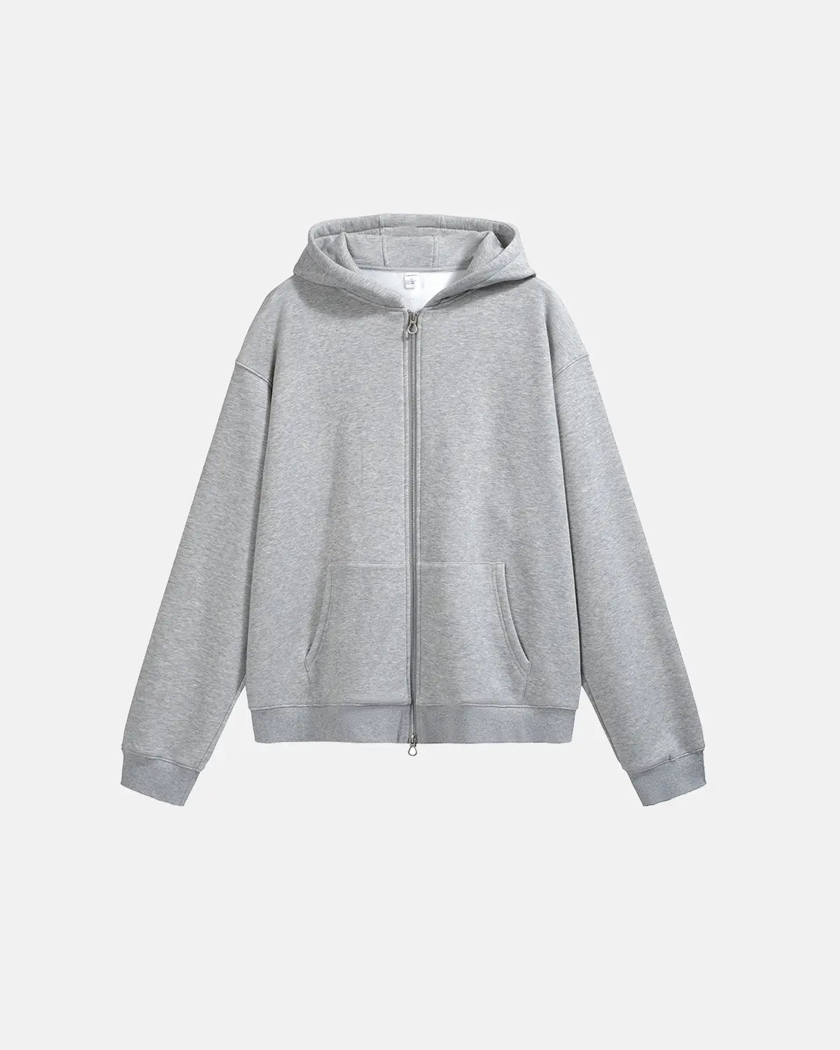 Inflation Streetwear fleece zip-up oversized hoodie, soft fabric, with a front zipper and relaxed fit, in a stylish streetwear design.
