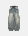 Washed bamboo weave baggy bootcut jeans by Flation Streetwear displayed on a model, showcasing relaxed fit and natural fabric texture.