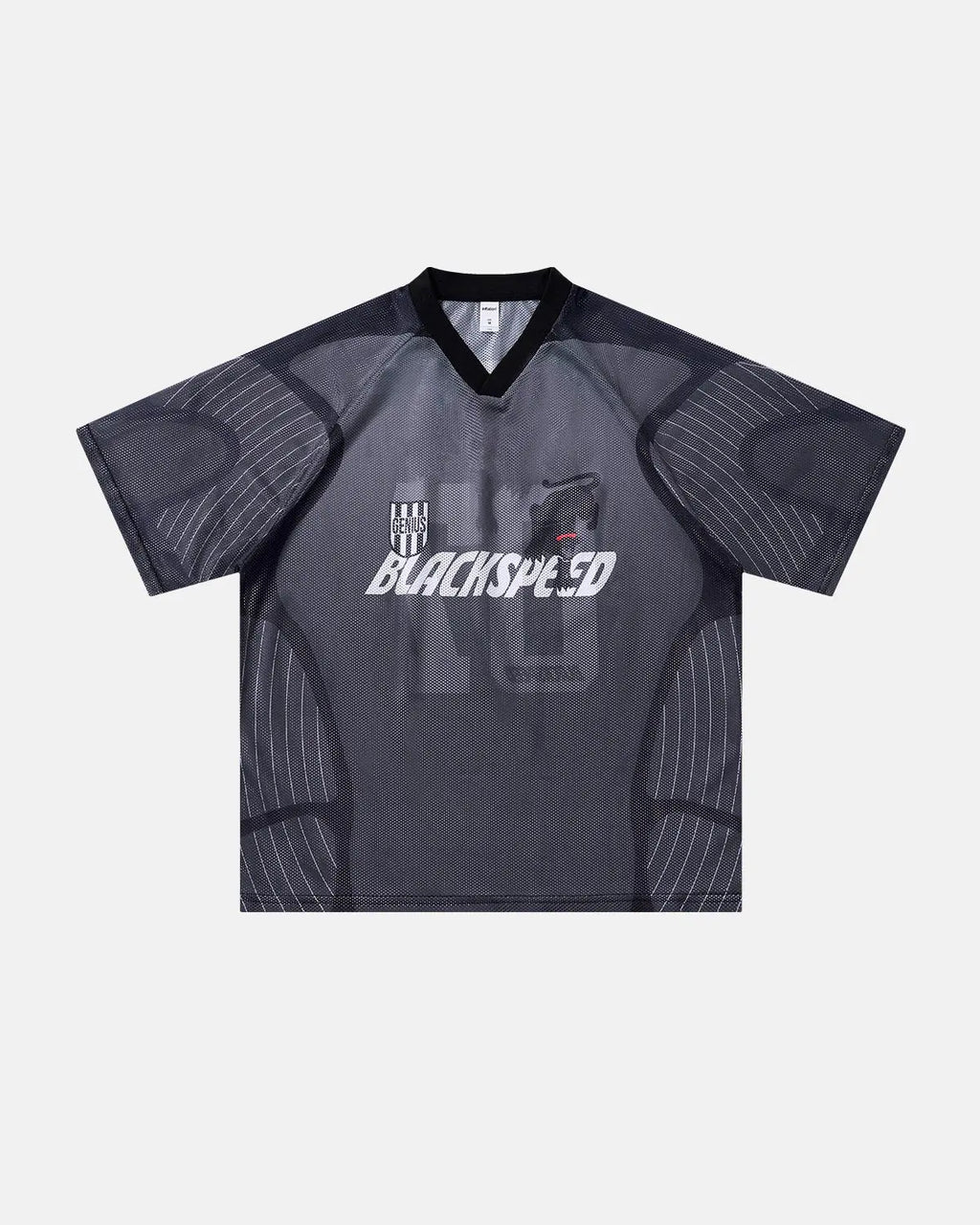 Inflation Athletic Panel Mesh Jersey T-shirt with breathable mesh panels, stylish streetwear design, and bold branding.