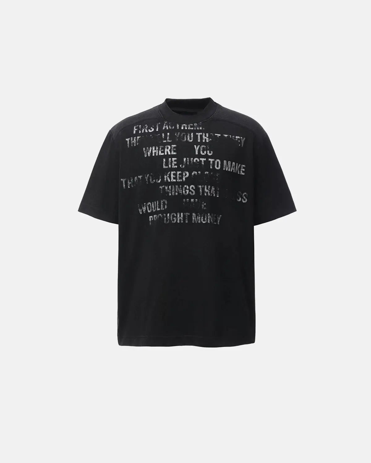 Inflation Streetwear mock neck distressed graphic T-shirt with bold print, casual fit, and street style design.