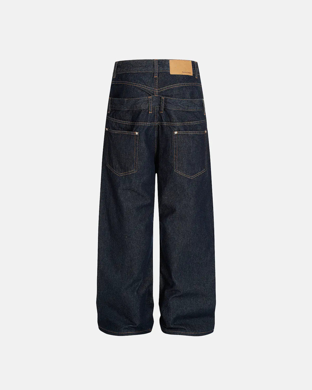 Flation Double Waist Raw Baggy Jeans featuring relaxed fit and raw denim style, casual streetwear look with wide leg design.