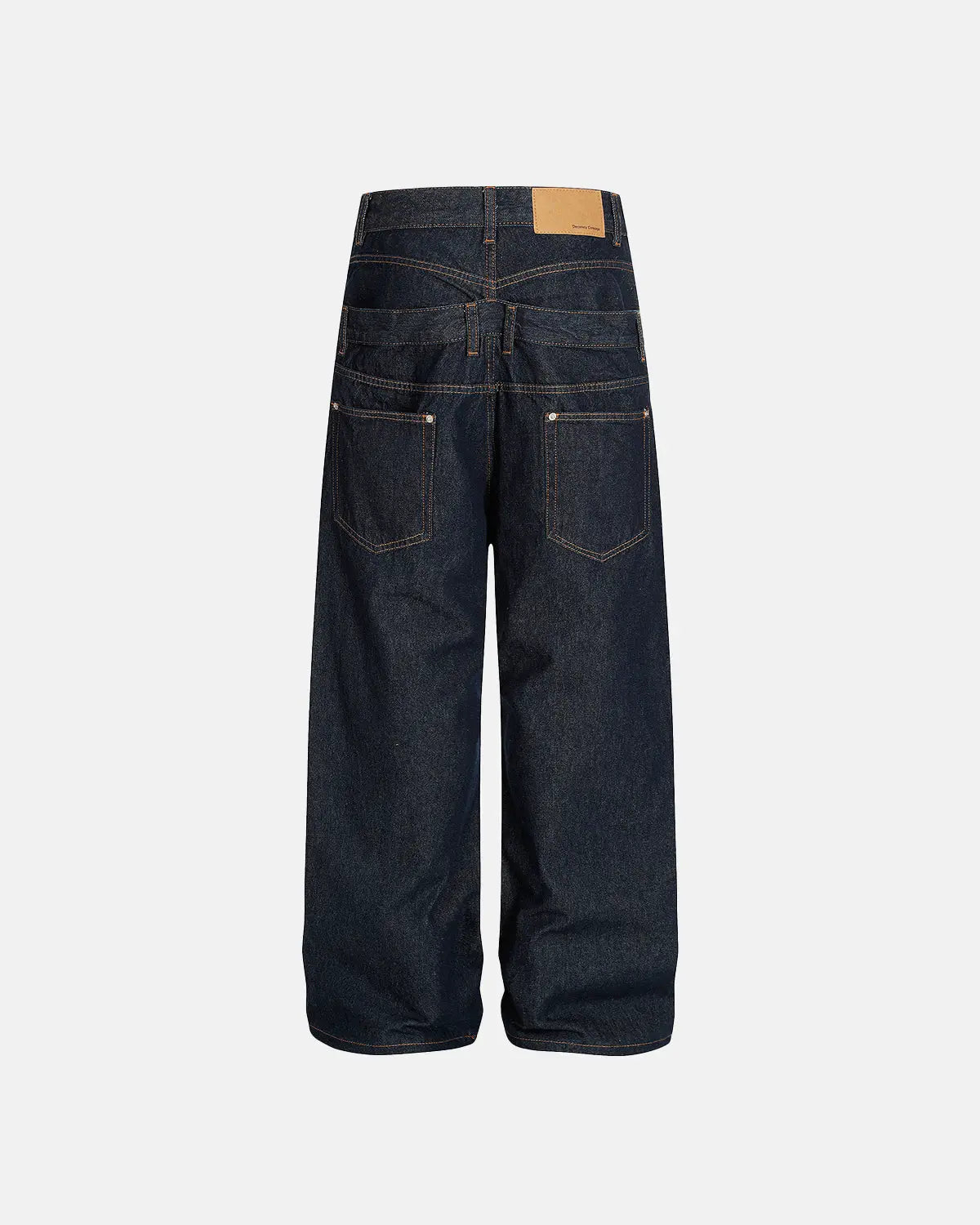 Flation Double Waist Raw Baggy Jeans featuring relaxed fit and raw denim style, casual streetwear look with wide leg design.