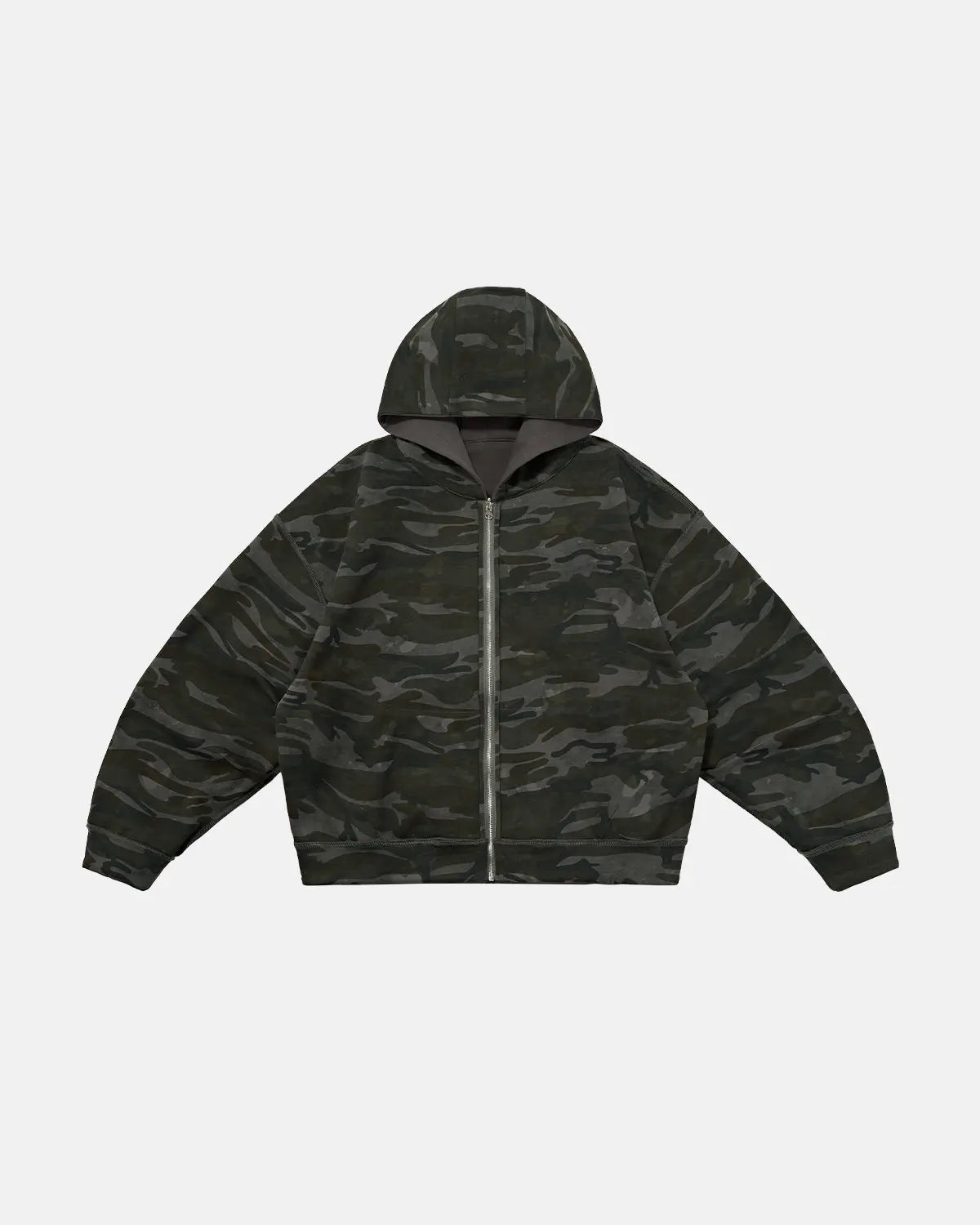 Reversible camo zip-up jacket by INFLATION, featuring a stylish camouflage pattern and casual streetwear design.