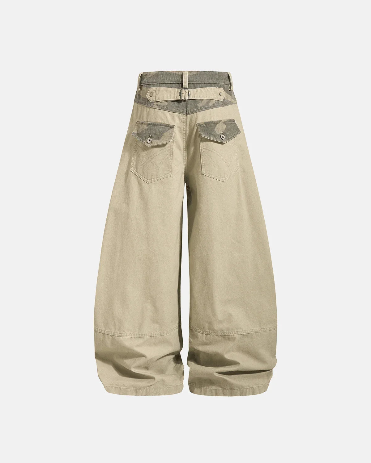 Inflation Streetwear camo patchwork barrel pants with relaxed fit and stylish design, featuring camouflage and patchwork details.