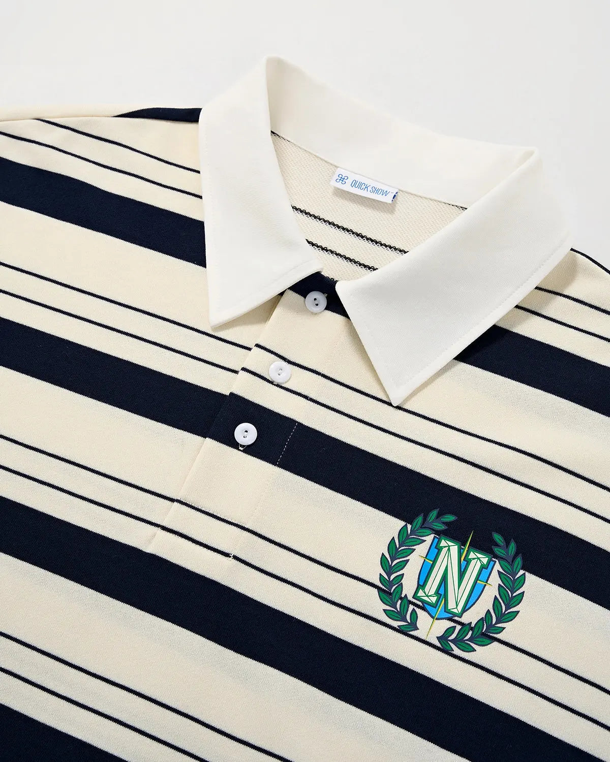 Striped rugby polo shirt by Flation Streetwear, casual men's t-shirt with bold stripe pattern and classic collar.