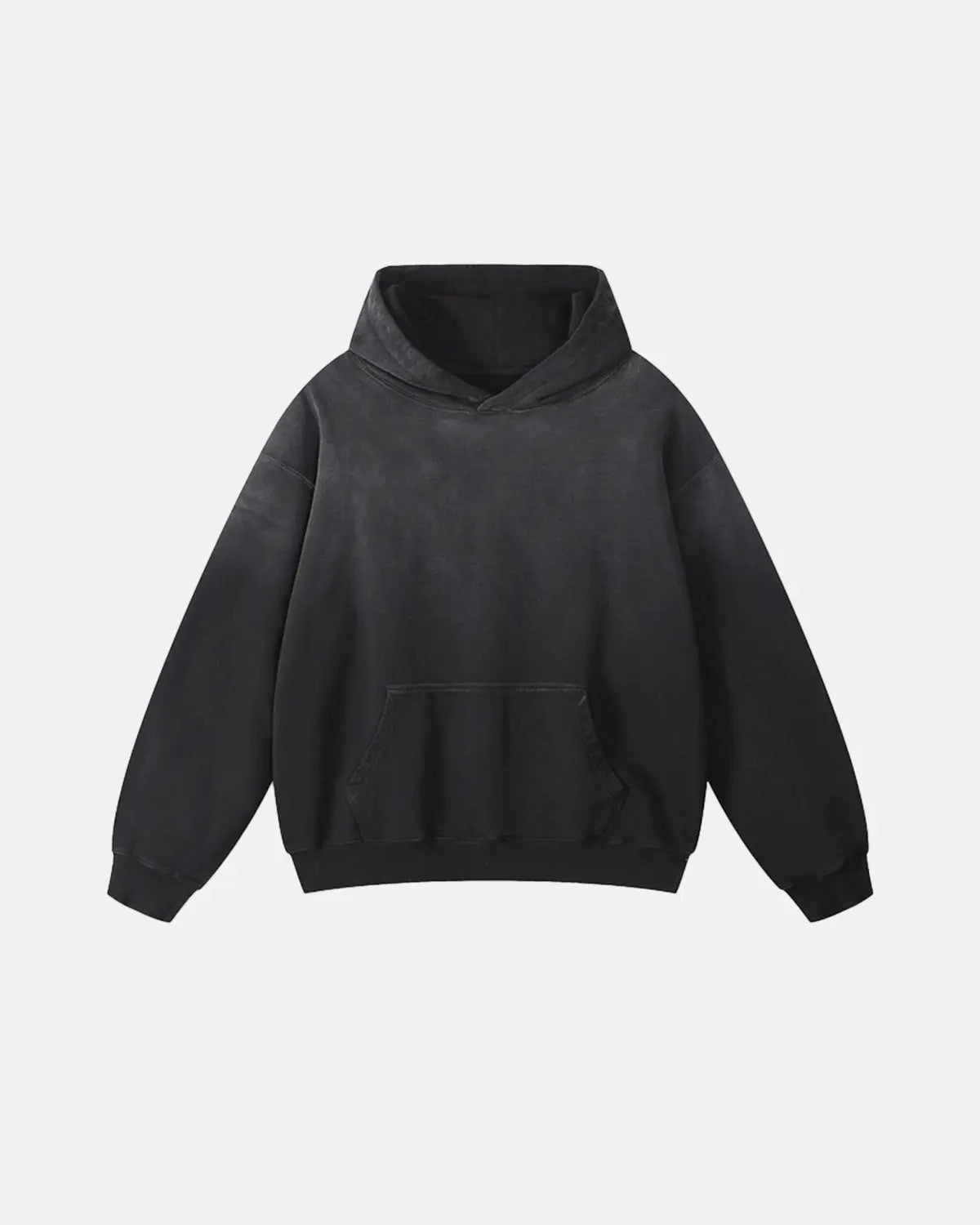 Heavyweight Monkey Washed Hoodie by Flation Streetwear, featuring a relaxed fit and washed denim look, displayed on a hanger.