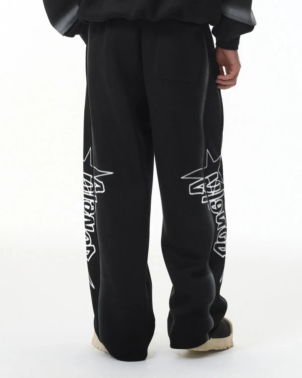 Flation Stitching Spray-Painted Graffiti Sweatpant showing colorful graffiti-style stitching on urban streetwear fabric