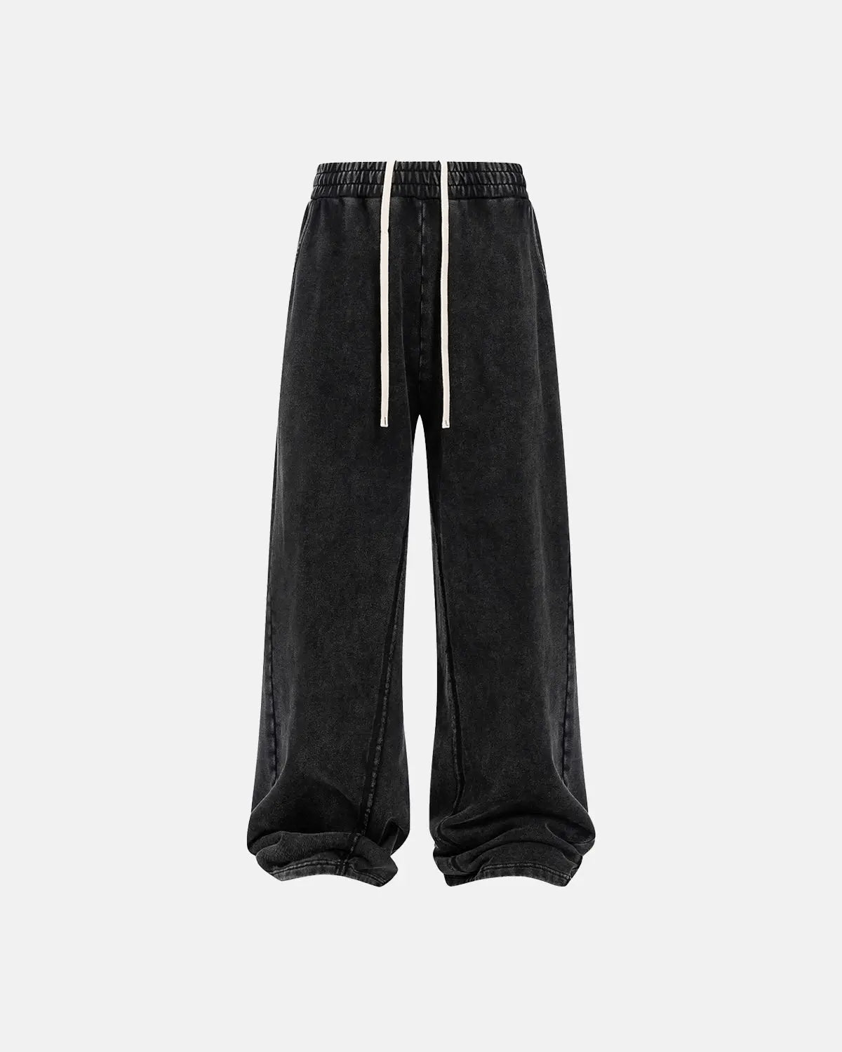 Flation Straight Leg Acid Wash Sweatpants showing relaxed fit and distressed denim-style fabric in a streetwear style.