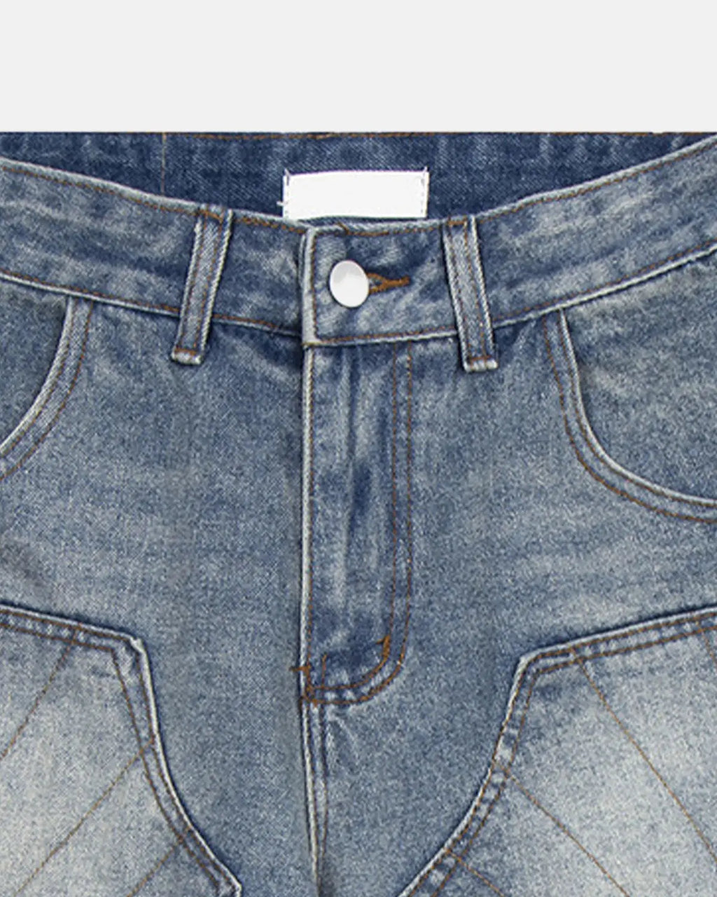 Vintage embroidered washed jorts by Flation Streetwear, denim shorts with colorful embroidery and distressed details.