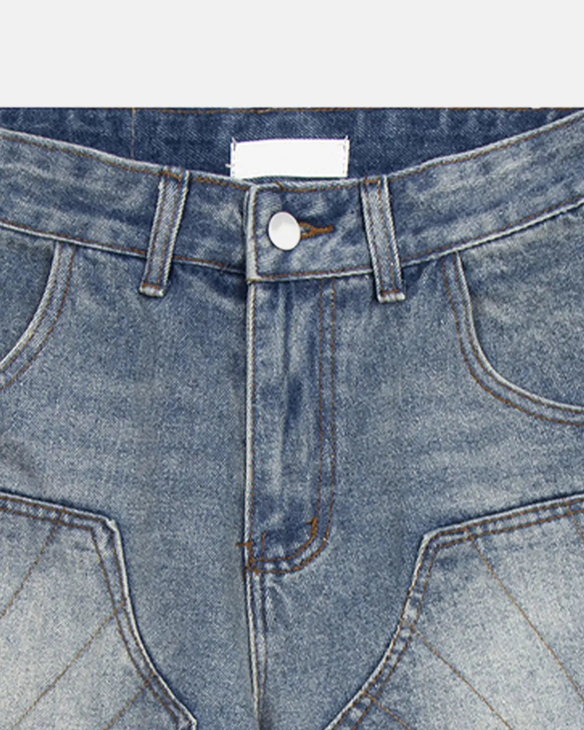 Vintage embroidered washed jorts by INFLATION Streetwear, showcasing distressed denim shorts with colorful embroidery and a casual fit.