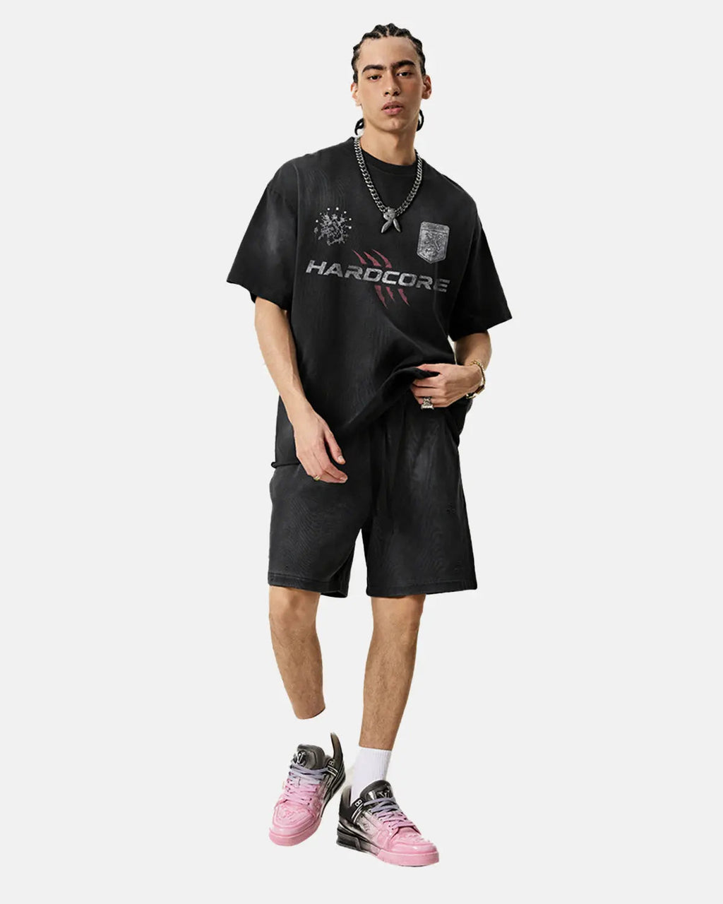 Distressed washed graphic t-shirt by INFLATION featuring a vintage design and casual streetwear style.
