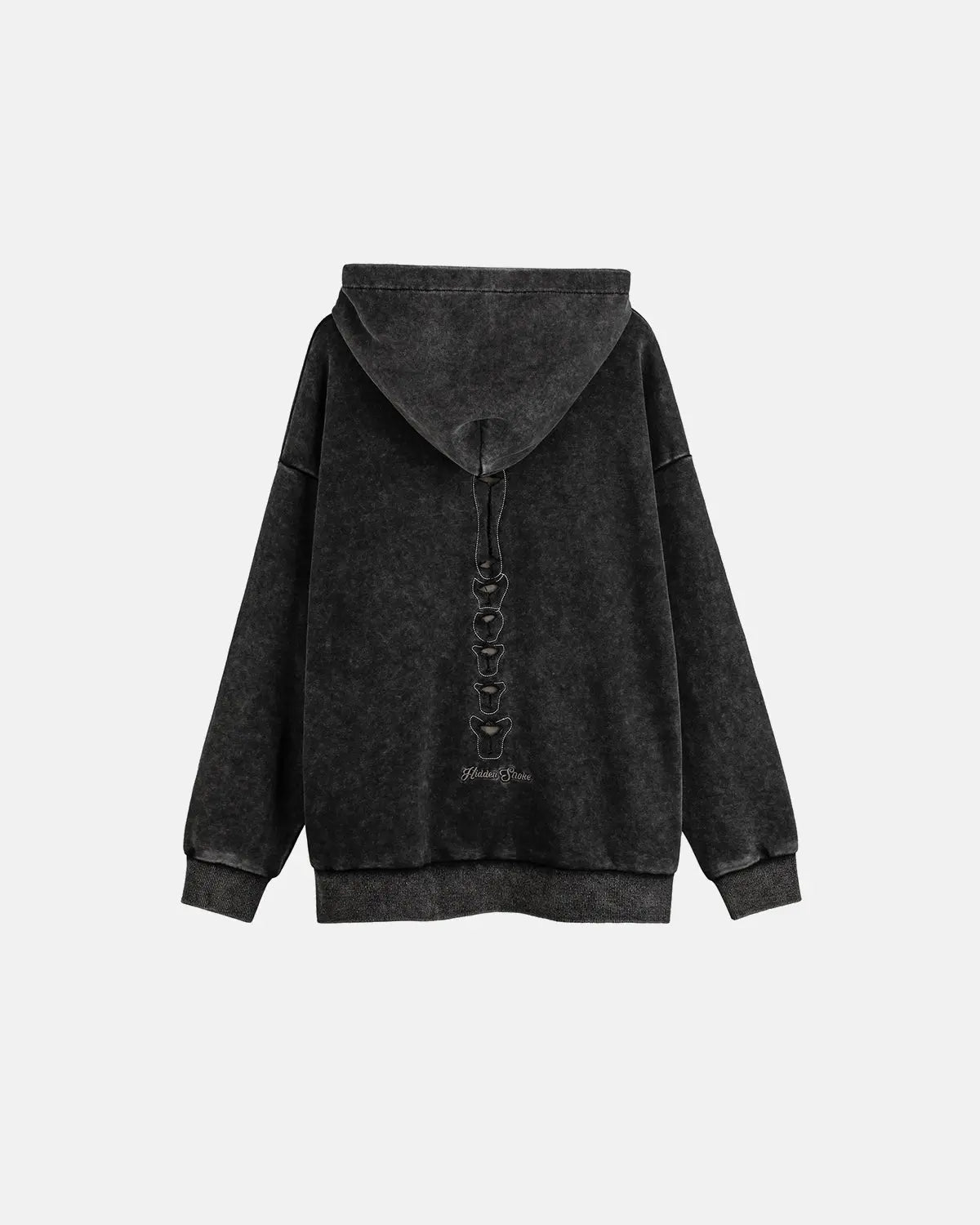 Distressed ribcage wash hoodie by INFLATION, featuring a vintage-style design and casual streetwear look.
