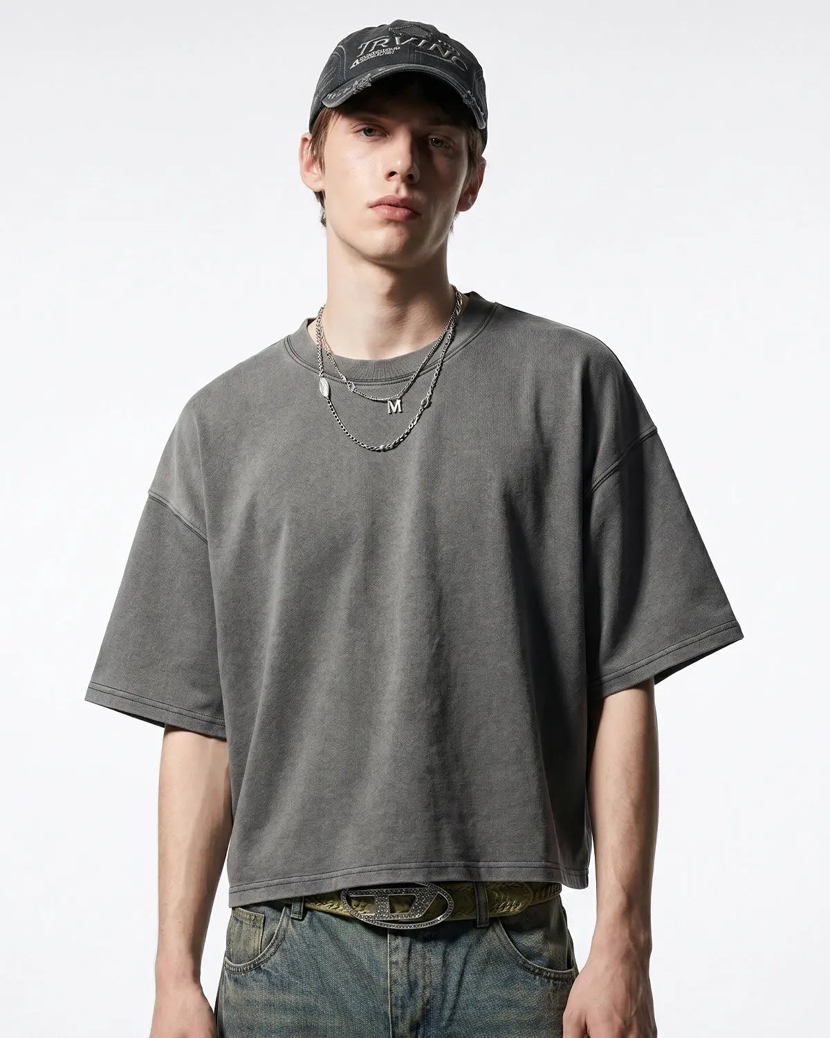 Distressed boxy washed T-shirt by Flation Streetwear featuring a relaxed fit and vintage-inspired design.