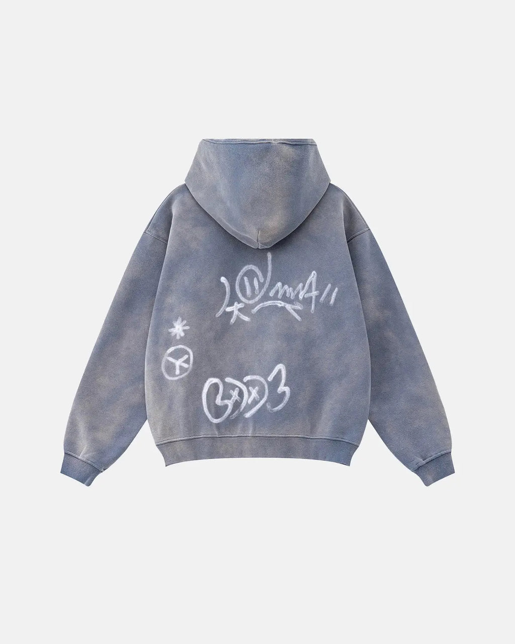 Flation graffiti washed zip-up hoodie with colorful graffiti design, casual fit, and front pockets, perfect for streetwear style.