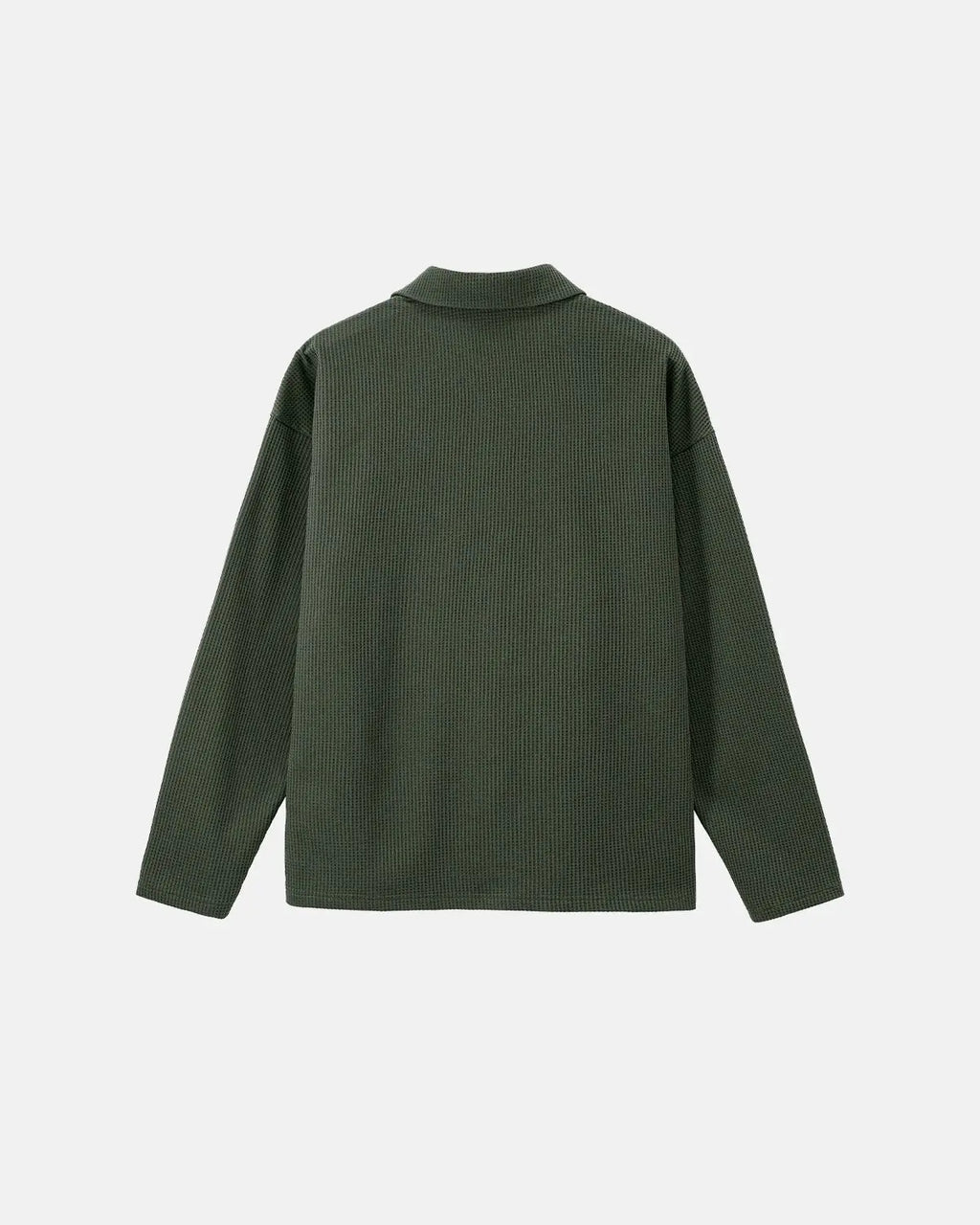 Inflation Streetwear waffle long sleeve polo shirt with a classic collar, featuring textured fabric and a fitted design.