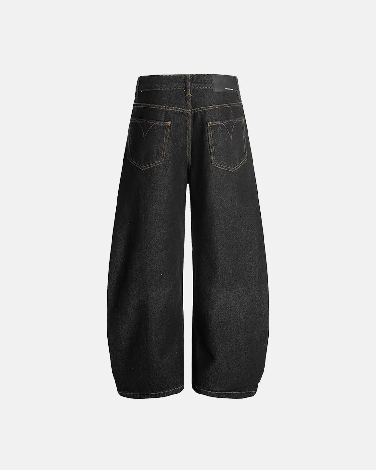 Raw Embroidery Baggy Jeans by INFLATION, streetwear denim with raw embroidery details and a relaxed, baggy fit in blue denim.