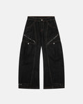 Black Super Barrel Jeans by Flation streetwear, featuring a relaxed fit and stylish design, displayed on a neutral background.