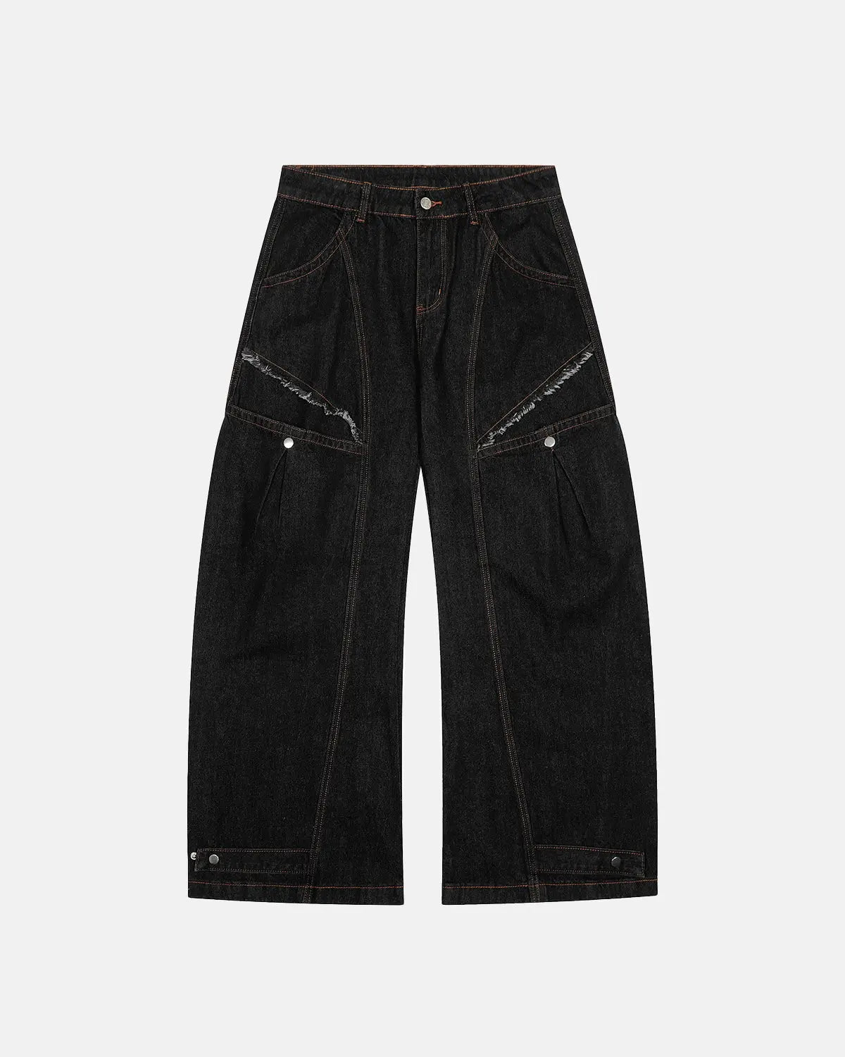 Black Super Barrel Jeans by Flation streetwear, featuring a relaxed fit and stylish design, displayed on a neutral background.