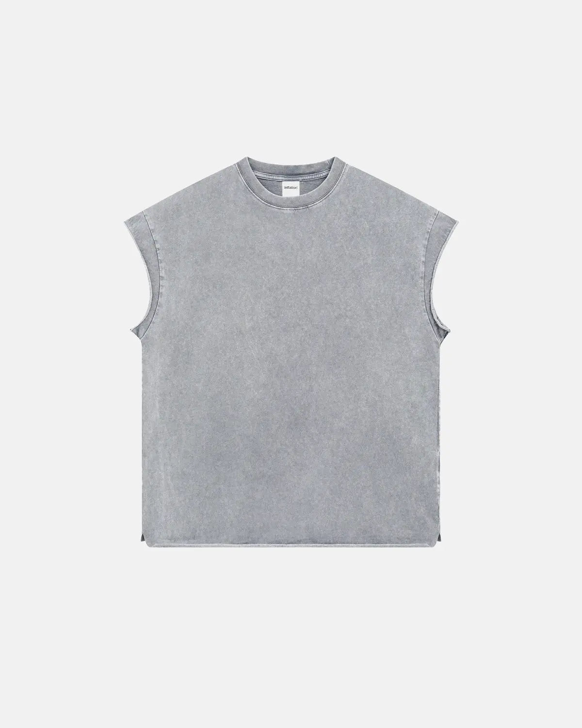 Distressed wash tank top by INFLATION Streetwear, featuring a casual, worn-in look with frayed edges and vintage style.