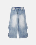InflationUS Wave Washed Baggy Jeans, relaxed fit denim pants with faded wash and loose style, displayed on a hanger.