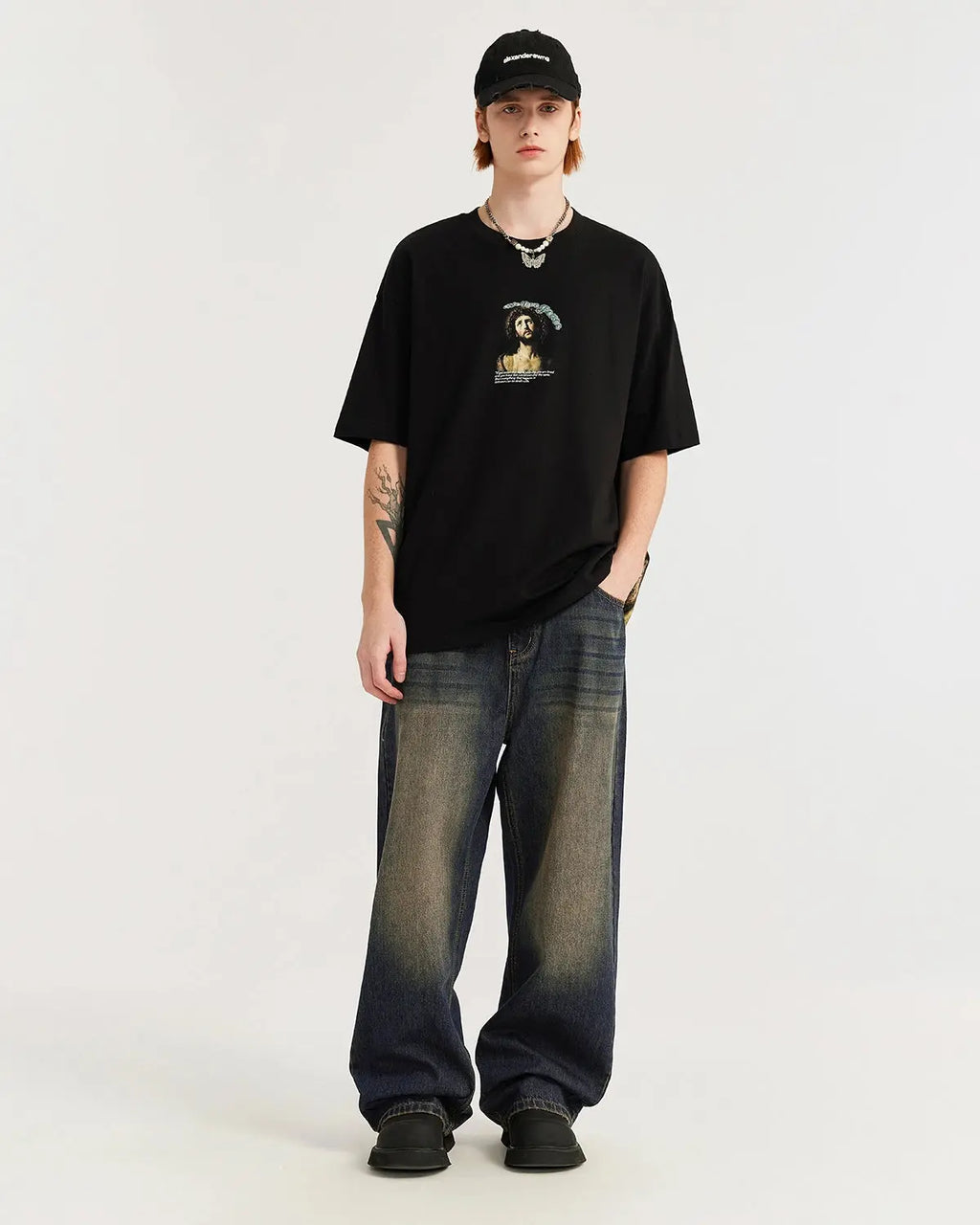 Inflation Monkey Wash Wide Leg Jeans featuring a relaxed fit, light blue denim, and stylish streetwear design.