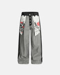 Distressed reverse design baggy jeans by INFLATION featuring ripped details and oversized fit, casual streetwear style.