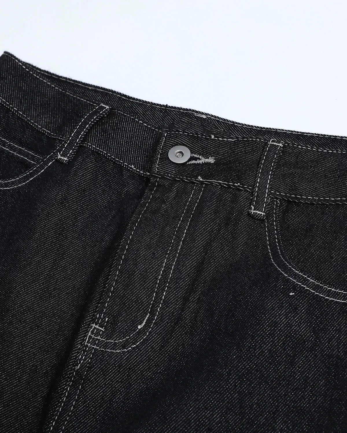 Inflation Studded Rhinestone Baggy Denim Jeans with embellishments and distressed details, streetwear style, front view.