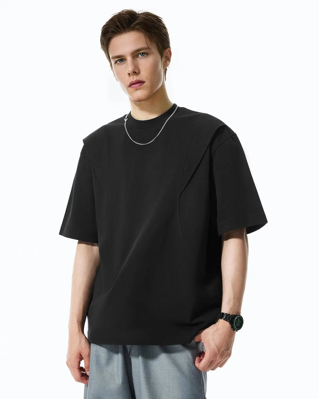 Deconstructed oversized Flation Streetwear T-shirt with layered and distressed design, shown on a mannequin.