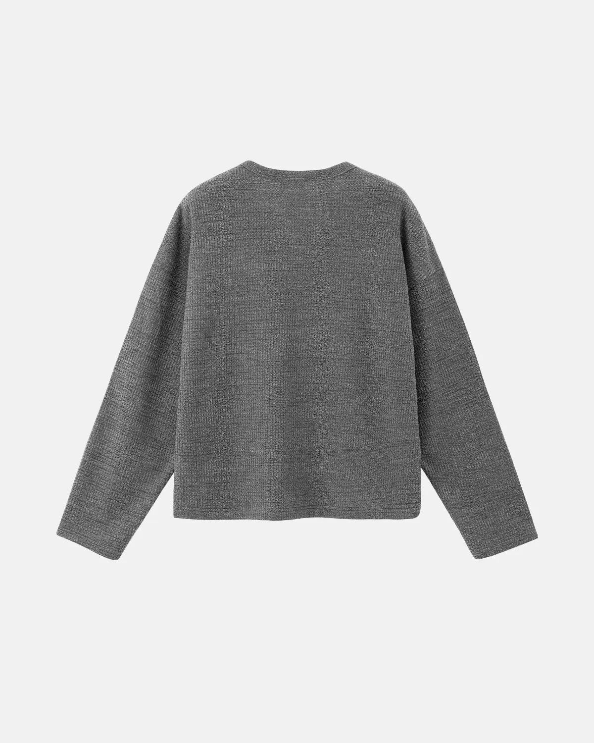 Inflation Streetwear V-neck long sleeve waffle T-shirt in neutral color, featuring a relaxed fit and textured waffle fabric.