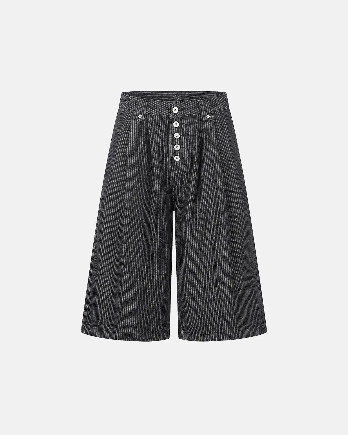 Inflation Streetwear striped button fly baggy jorts, casual denim pants with vertical stripes and relaxed fit.
